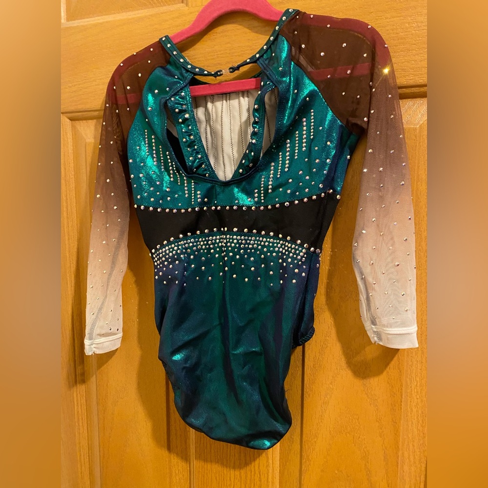 GK Rhinestone Embellished Leotard in Teal and Black - Picture 2 of 2